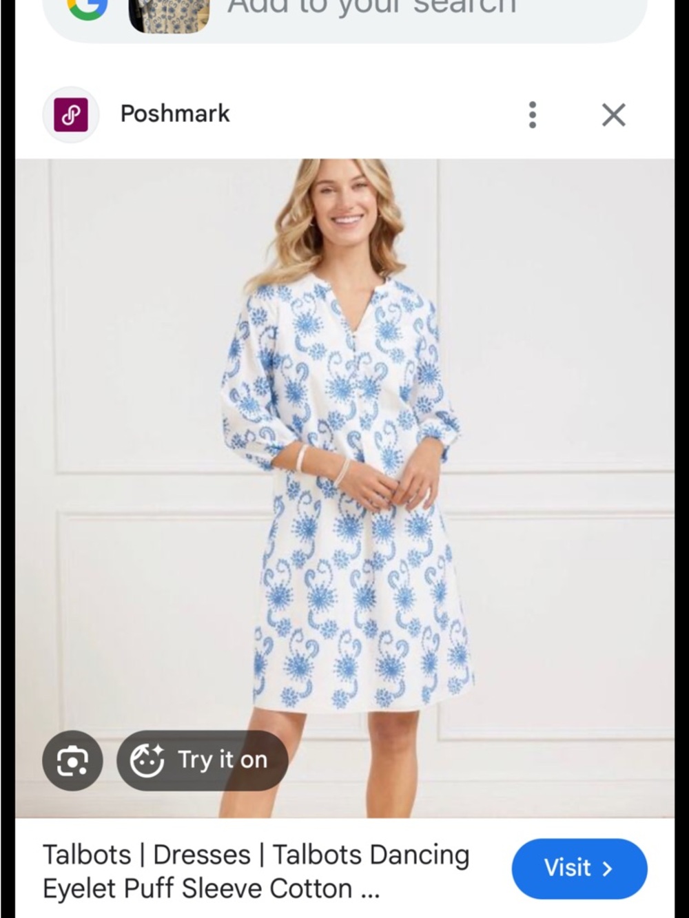Talbots White Shift Dress with Blue Floral Eyelet Print